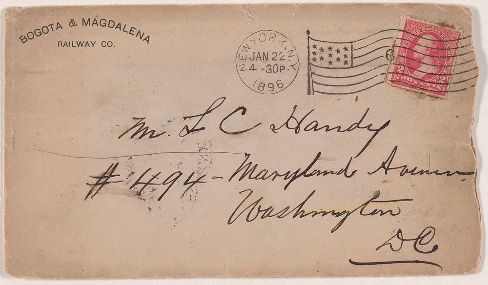 Envelope addressed to Mr. L.C. Handy from Bogota and Magdalena Railway Co.