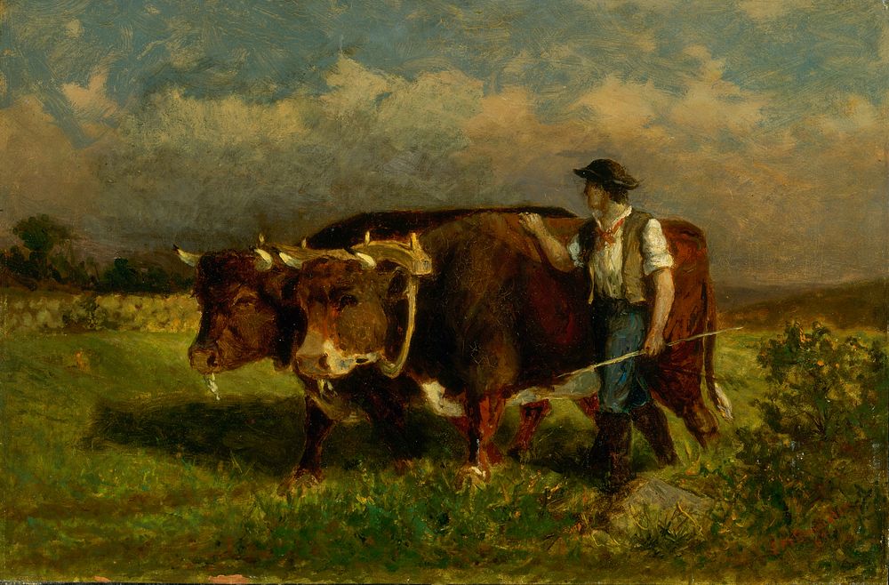 Untitled (man with two oxen) by Edward Mitchell Bannister