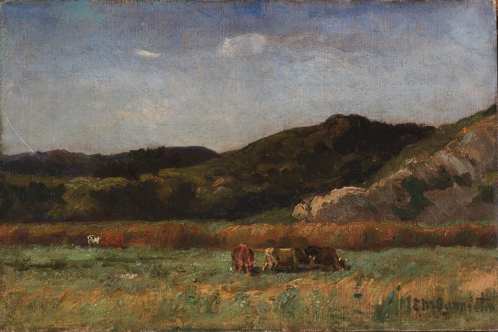 Untitled (landscape with cows grazing, hills) by Edward Mitchell Bannister
