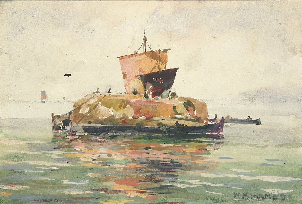 Venetian Freight Boats by William Henry Holmes, born Cadiz, OH 1846-died Royal Oak, MI 1933