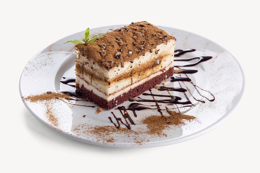 Chocolate cake slice, delicious dessert image psd