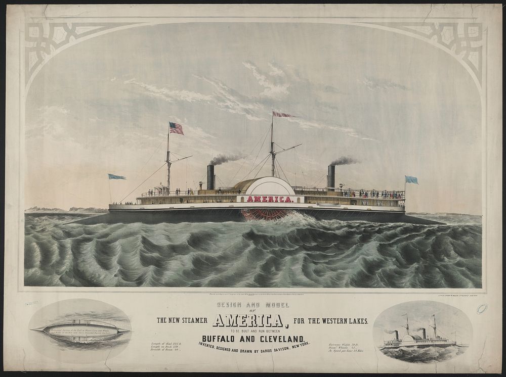 Design and model of the new steamer America, for the western lakes (1851). Original from the Library of Congress.