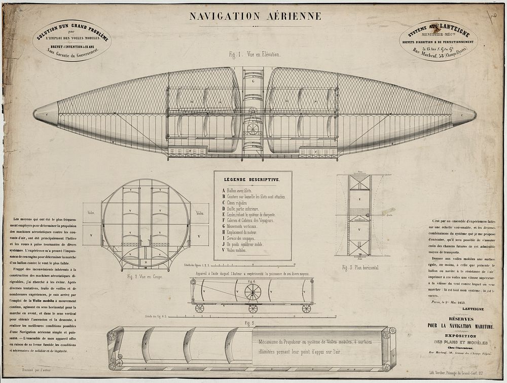  Lanteigne's system of aerial navigation, which used a continuous belt of sails to achieve propulsion (1853). Original from…