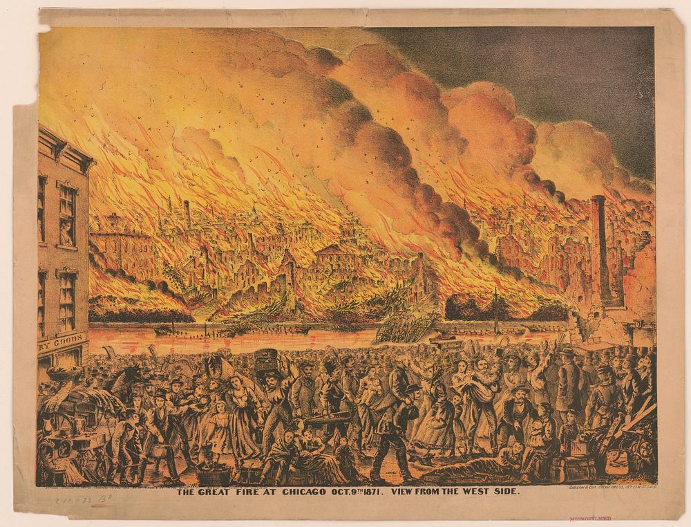 The Great fire at Chicago Oct. 9th 1871. View from the west side Original from the Library of Congress.