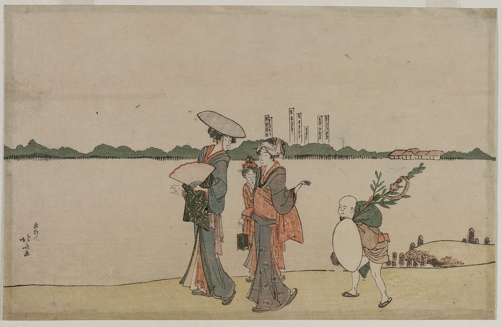 Hokusai's Women and Children Walking Along the Sumida River. Original from The Cleveland Museum of Art.