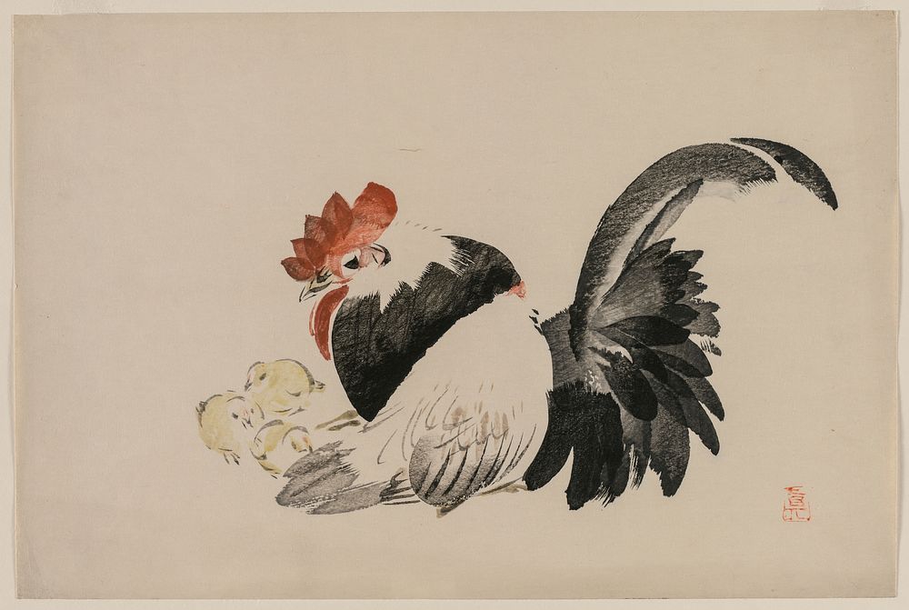 Rooster, Hen, and Chicks (1615-1868). Original from The Cleveland Museum of Art.