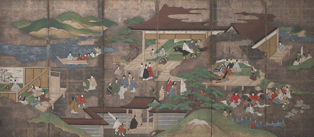 Scenes from the Tale of Genji on Silver Ground (right of a pair) during 18th century painting in high resolution.  Original…