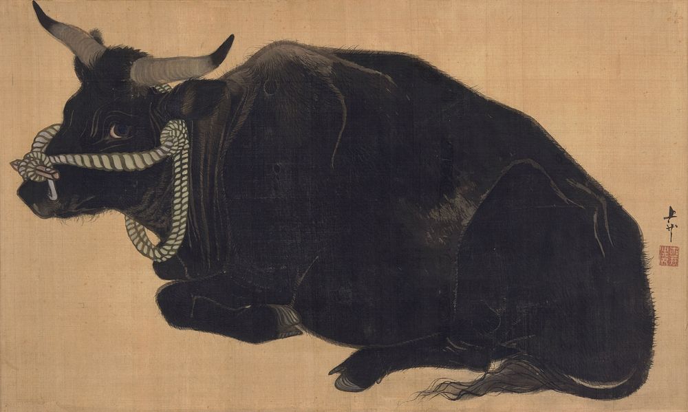 Reclining Bull (1830s) painting in high resolution by Mihata Joryu.  Original from the Minneapolis Institute of Art.