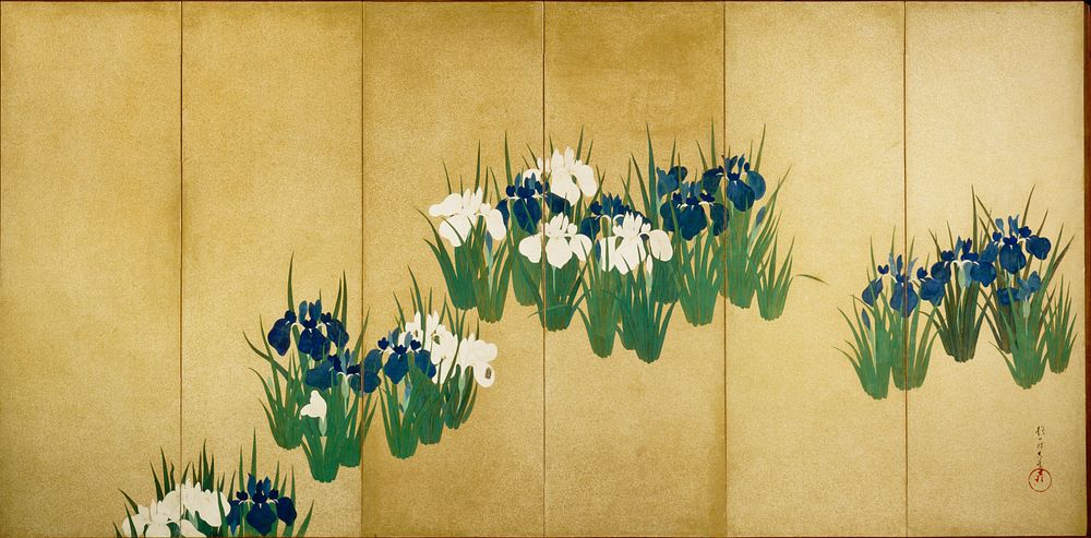 Irises left of a pair) during late 19th century painting in high resolution by Sakai Hoitsu. Original from the Minneapolis…