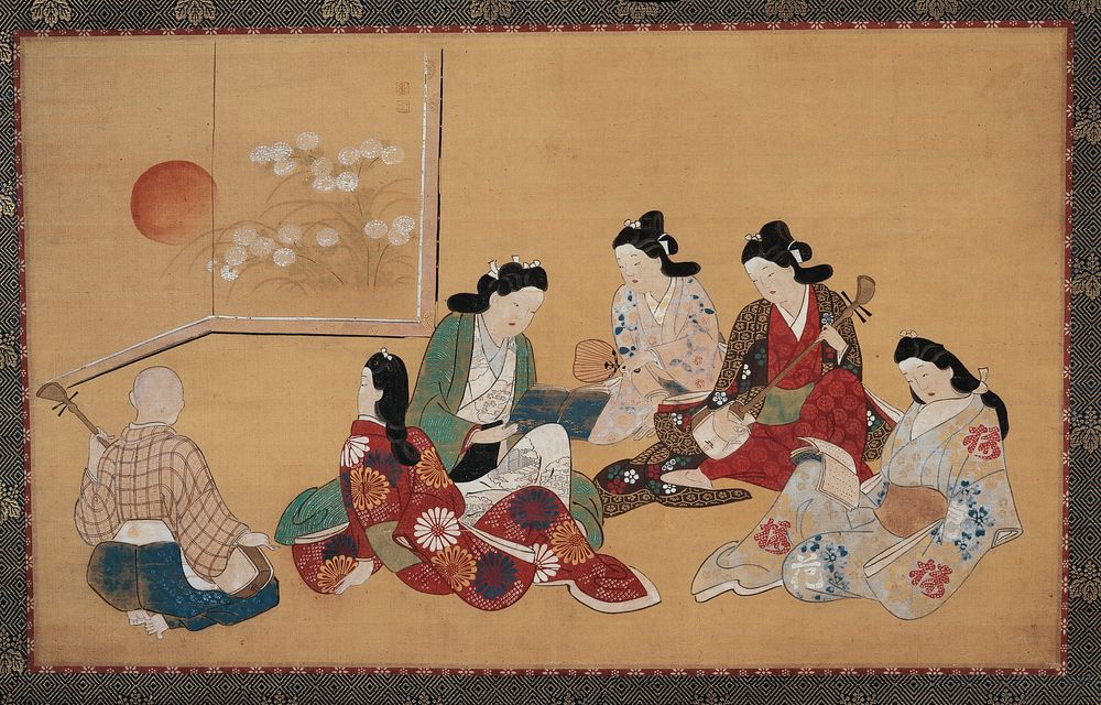 Musical Party during late 17th century painting in high resolution by Hishikawa Moronobu.  Original from the Minneapolis…