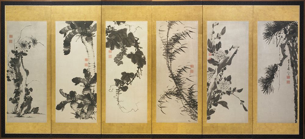 Flowers and Plants of the Four Seasons (1774) painting in high resolution by Kakutei Jōkō. Original from the Saint Louis Art…
