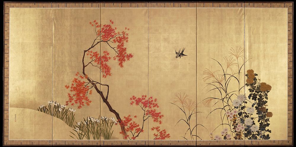 Autumn [left of a pair of Birds and Flowers in Spring and Autumn] (second half 19th century) painting in high resolution by…