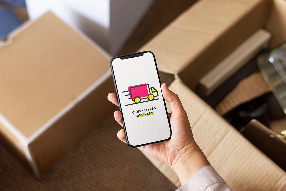Smartphone screen mockup psd with delivery service UI app