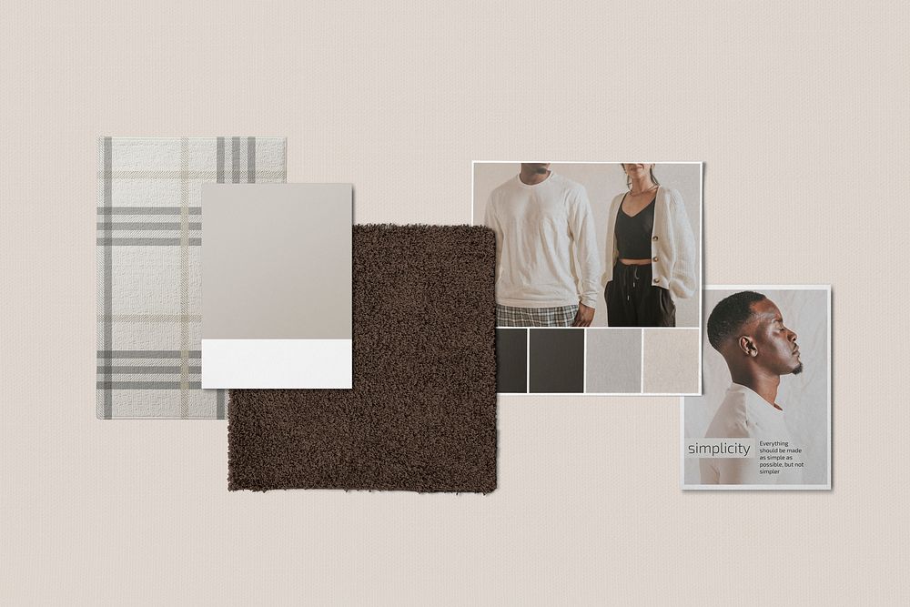 Fabric mood board mockup, gray tone fashion design psd