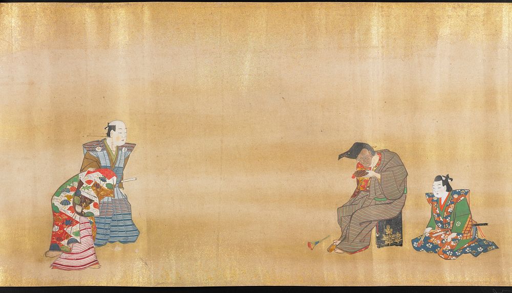 Scenes from Comic Plays (one of a pair) (ca. 1710) painting in high resolution by Hanabusa Itcho.  Original from The…