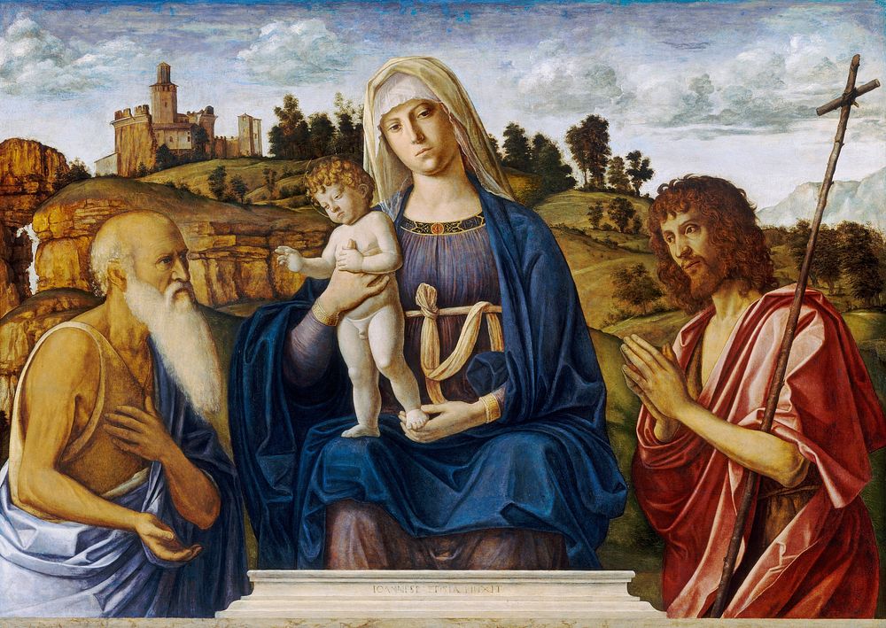 Madonna and Child with Saint Jerome and Saint John the Baptist (ca. 1492&ndash;1495) by Cima da Conegliano.  