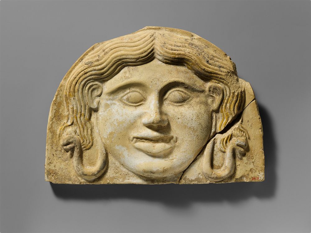 Terracotta gorgoneion antefix (roof tile), Greek, South Italian, Tarentine