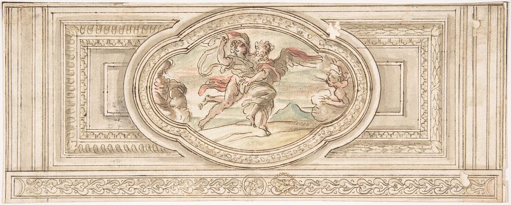 Design for a Panel with a Depiction of Boreas Abducting Oreithyia, Anonymous, Italian, Roman-Bolognese, 17th century