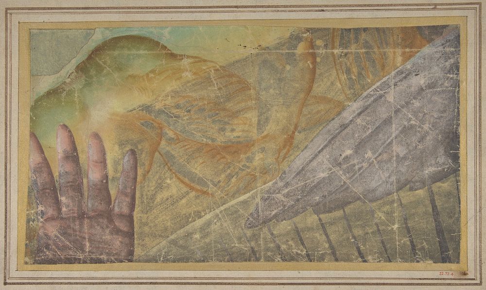 Fragment of a Tapestry Cartoon: Outstretched Hand, Body of a Seraph, and a Wing, School of Raphael (Raffaello Sanzio or…