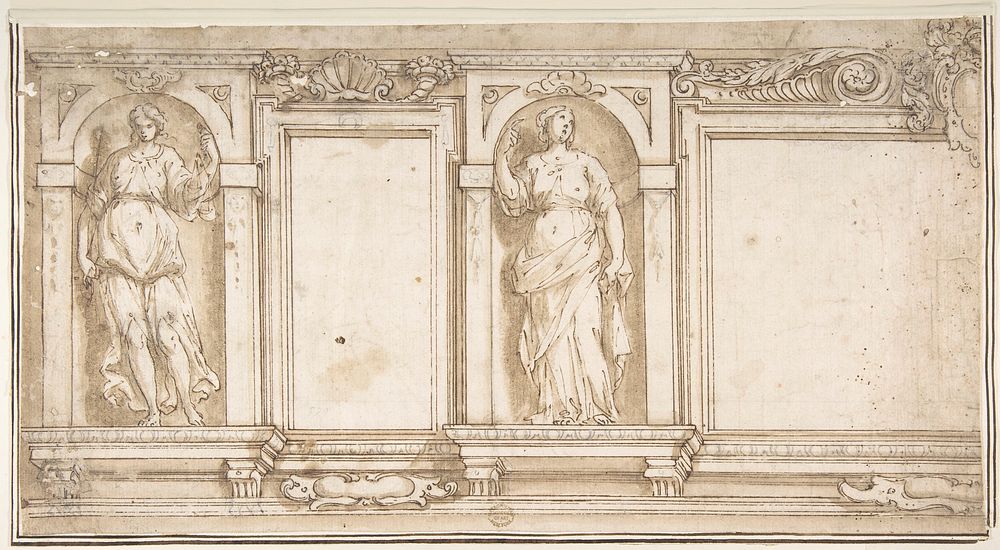 Design for Wall Decoration with Two Female Figures by Il Pomarancio (Niccolò Circignani)