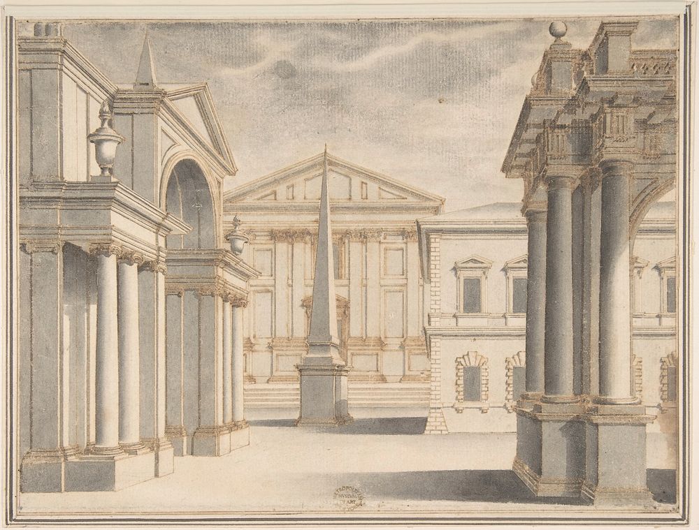 Piazza with Obelisk, Anonymous, Italian, 16th century