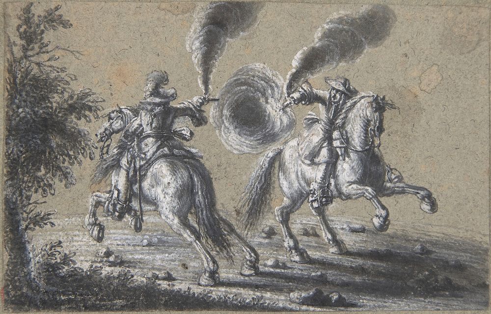 Two Horsemen Shooting at Each Other by Heinrich Werdm&uuml;ller