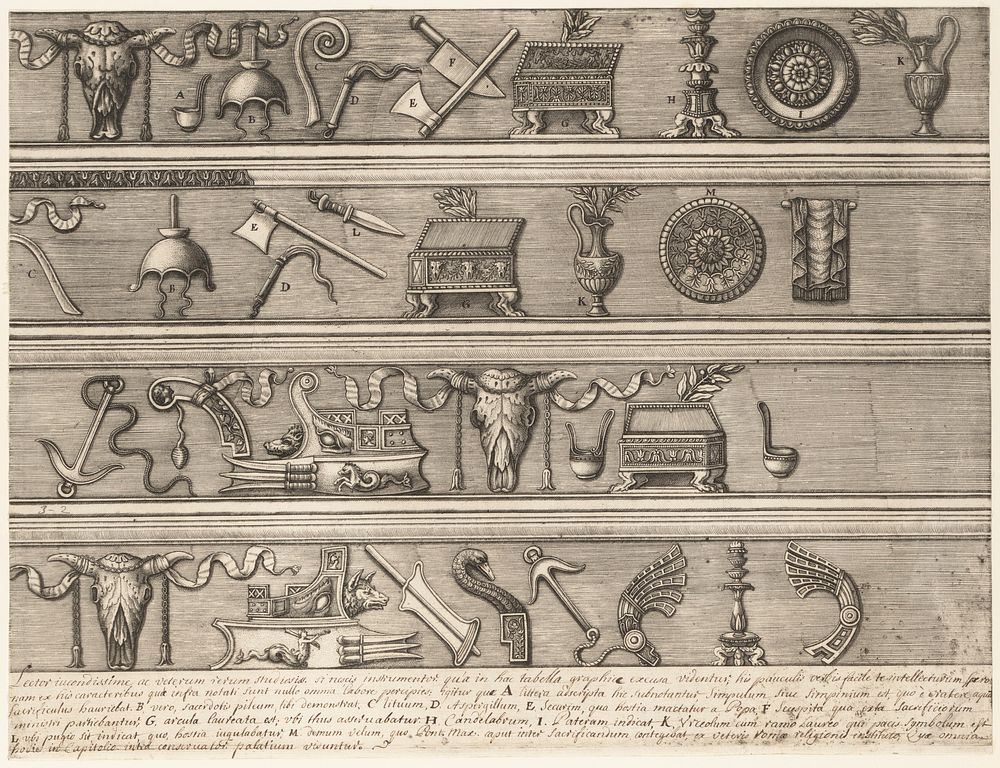 Speculum Romanae Magnificentiae: Sacrificial Instruments Based on Ancient Relief Sculpture, Antonio Lafréry