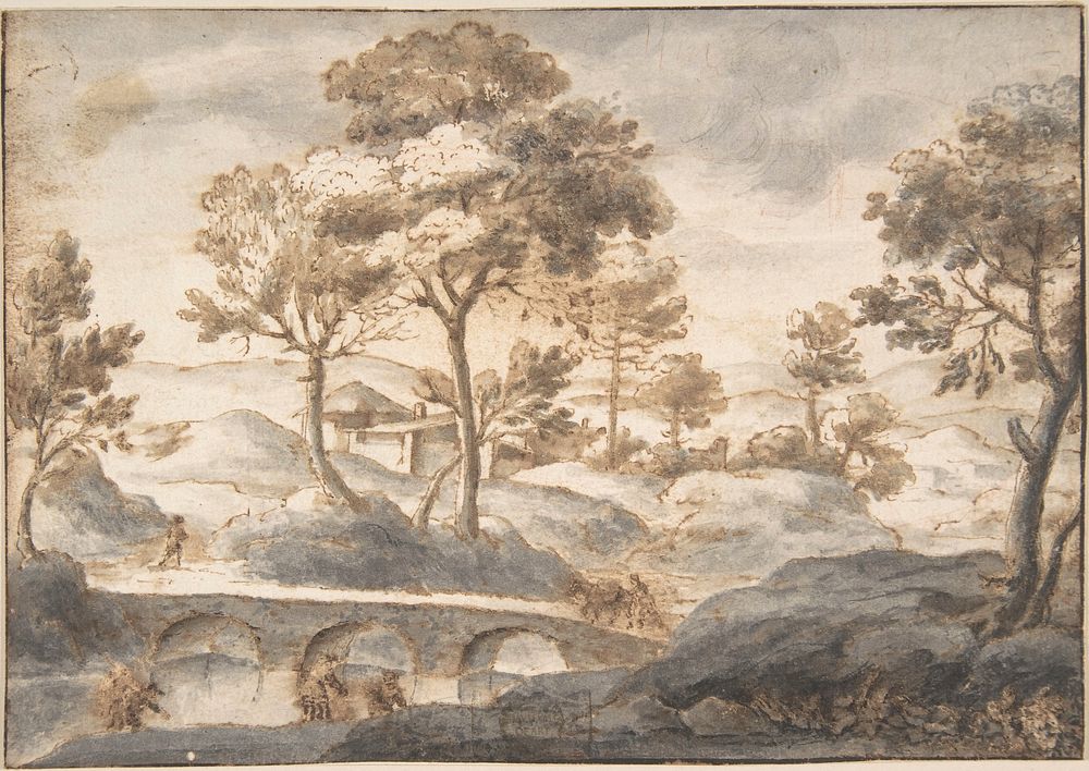 Landscape with Bridge, Anonymous, Italian, 17th century