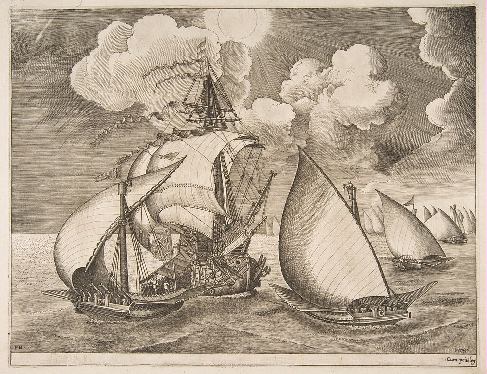 Fleet of Galleys Escorted by a Caravel from The Sailing Vessels by Hieronymus Cock