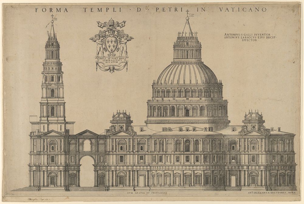 Antonio da Sangallo's project for St Peters, plan of the fa&ccedil;ade extended to the left with a tower, after Antonio da…