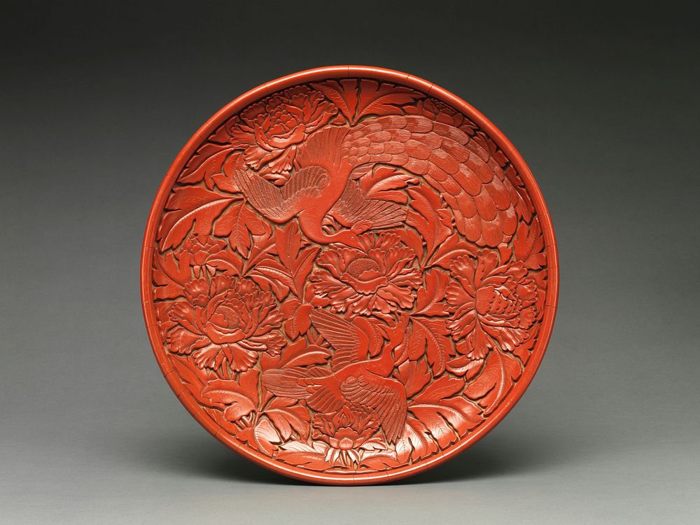 Dish with peafowls and peonies
