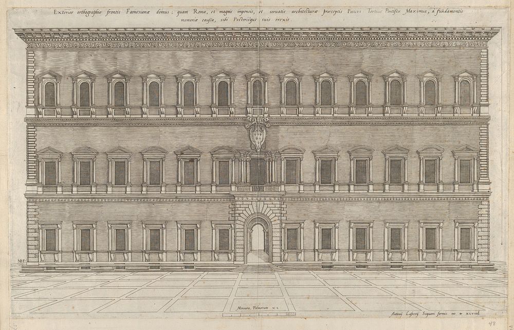 Speculum Romanae Magnificentiae: Exterior of the Farnese Palace, Antonio Lafr&eacute;ry by Nicolas Beatrizet