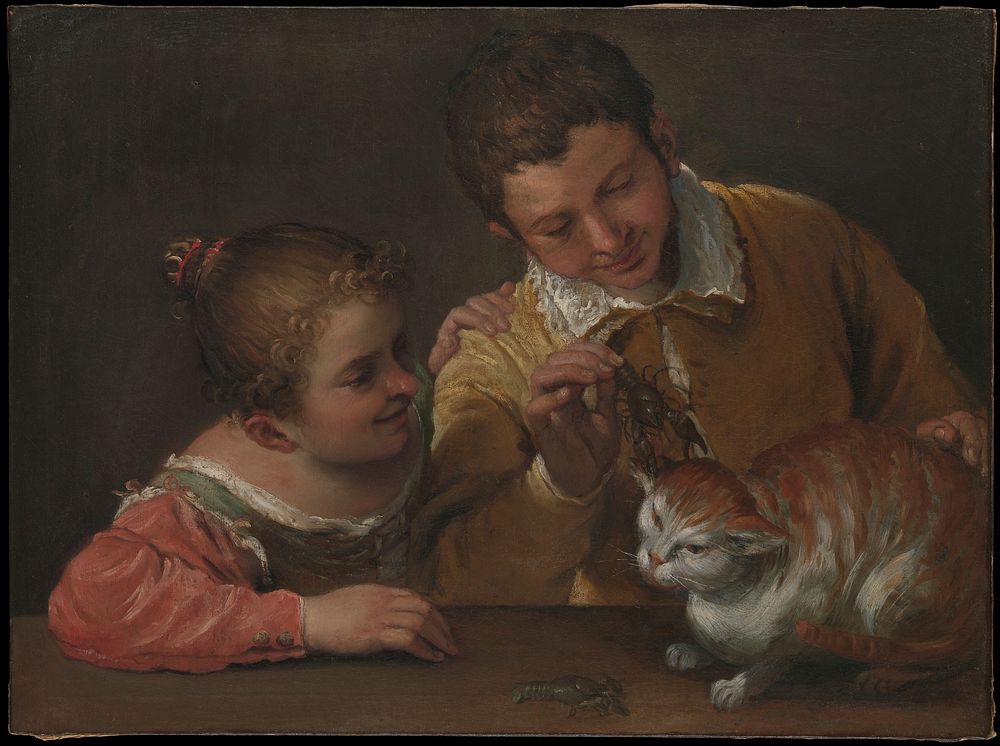 Two Children Teasing a Cat by Annibale Carracci