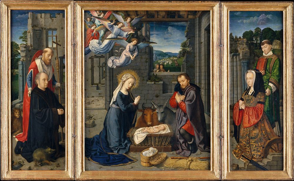 The Nativity with Donors and Saints Jerome and Leonard by Gerard David