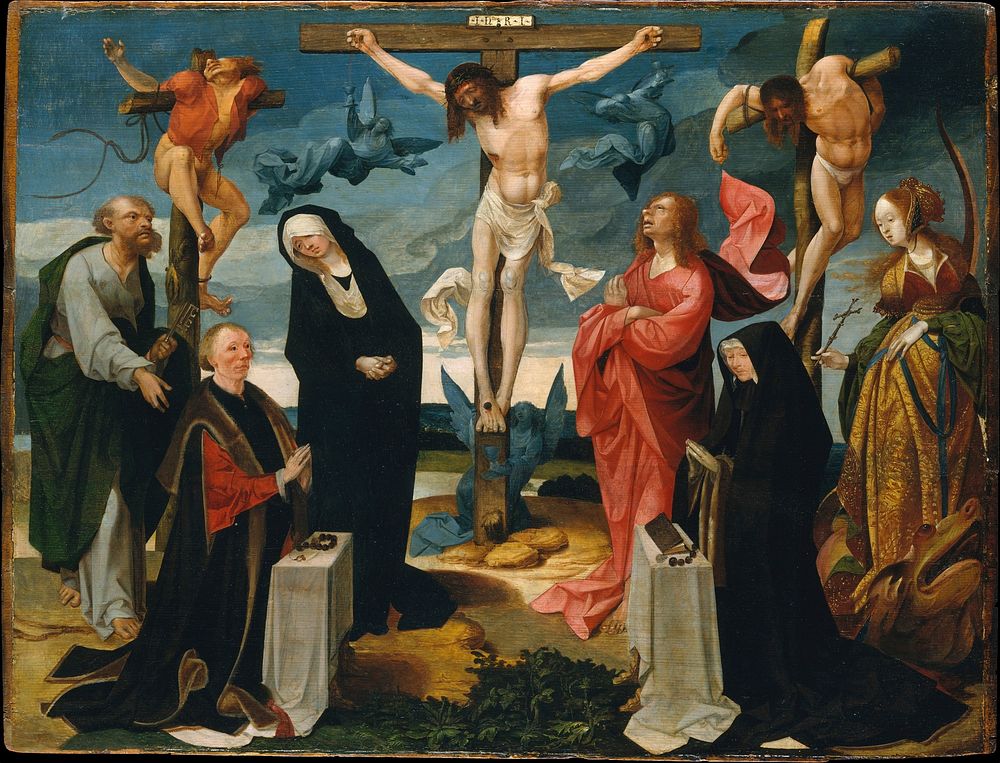The Crucifixion with Donors and Saints Peter and Margaret, workshop of Cornelis Engebrechtsz (Netherlandish, ca.…