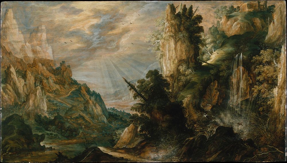 A Mountainous Landscape with a Waterfall by Kerstiaen de Keuninck
