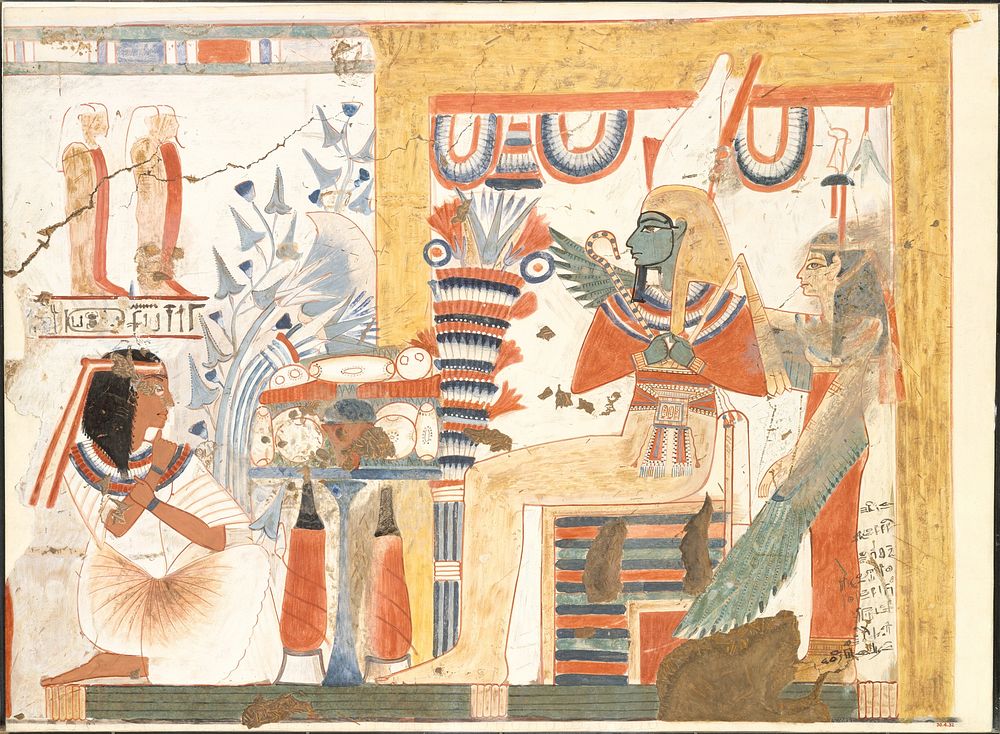 Userhat Kneeling Before Osiris and the Goddess of the West, Tomb of Userhat  by Norman de Garis Davies