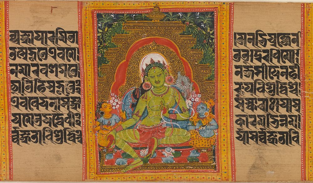 Green Tara, Folio from a dispersed Ashtasahasrika Prajnaparamita (Perfection of Wisdom) Manuscript, India (Bengal) or…