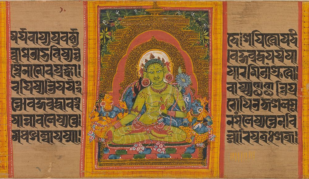 Green Tara, Folio from a dispersed Ashtasahasrika Prajnaparamita (Perfection of Wisdom) Manuscript, India (Bengal) or…