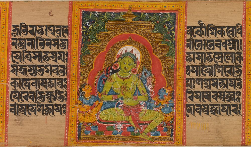 Green Tara, Folio from a dispersed Ashtasahasrika Prajnaparamita (Perfection of Wisdom) Manuscript, India (Bengal) or…