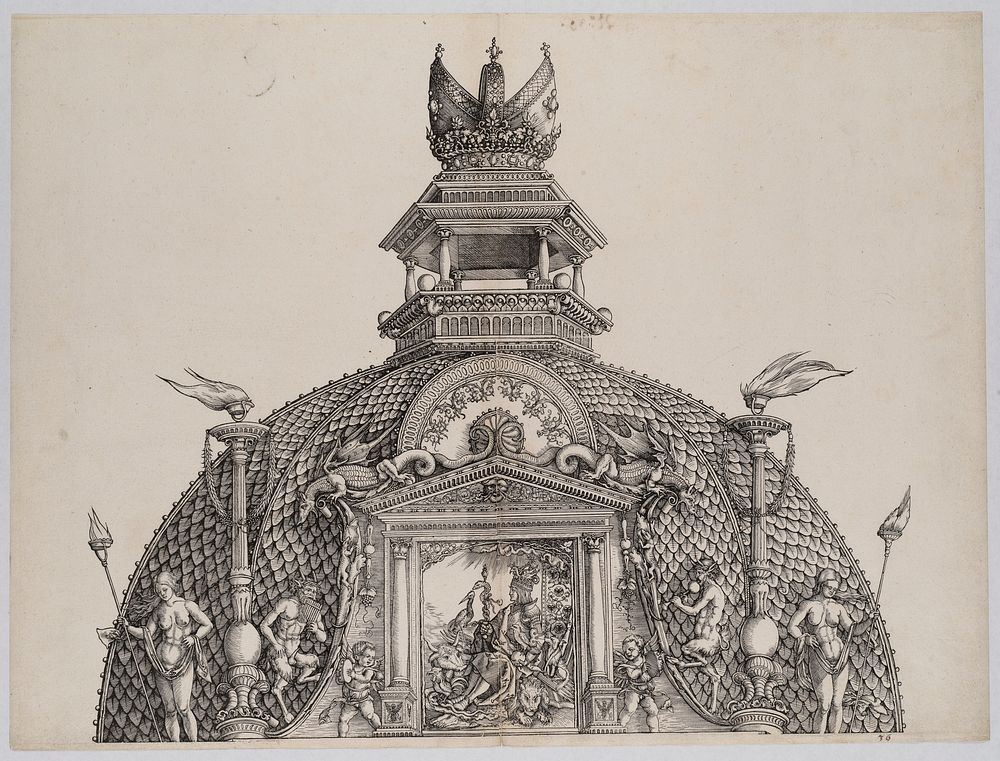 The Cupola and Imperial Crown on the Central Portal, from the Arch of Honor, proof, dated 1515, printed 1517-18 by Albrecht…