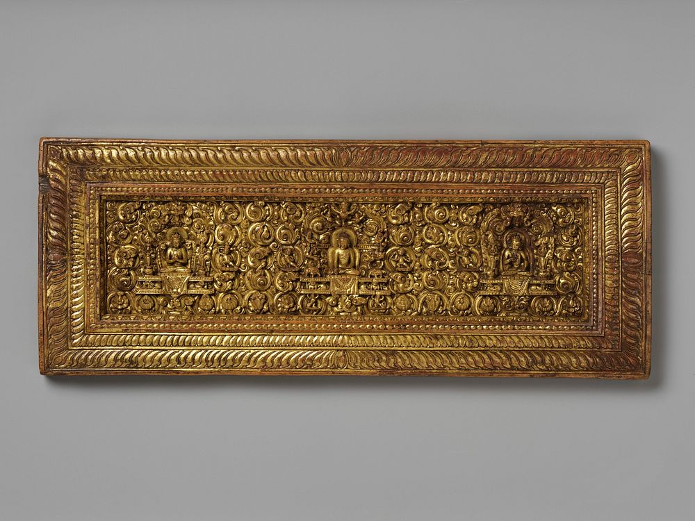 Manuscript Cover Interior with Mahasiddhas, Bodhisattvas, and Protectors