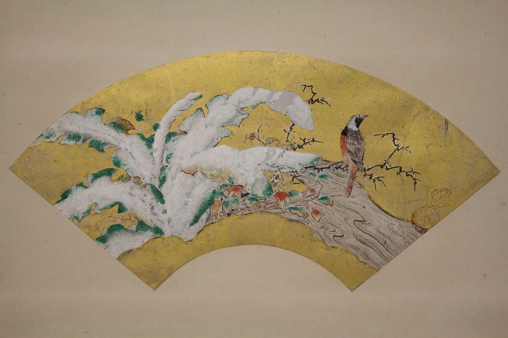 Plantain and Bird in Snow by Kano Sōshū