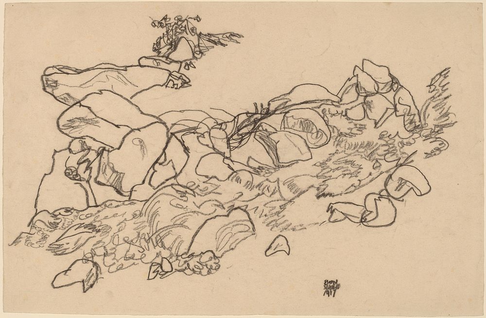 Mountain Stream (1917) by Egon Schiele. 