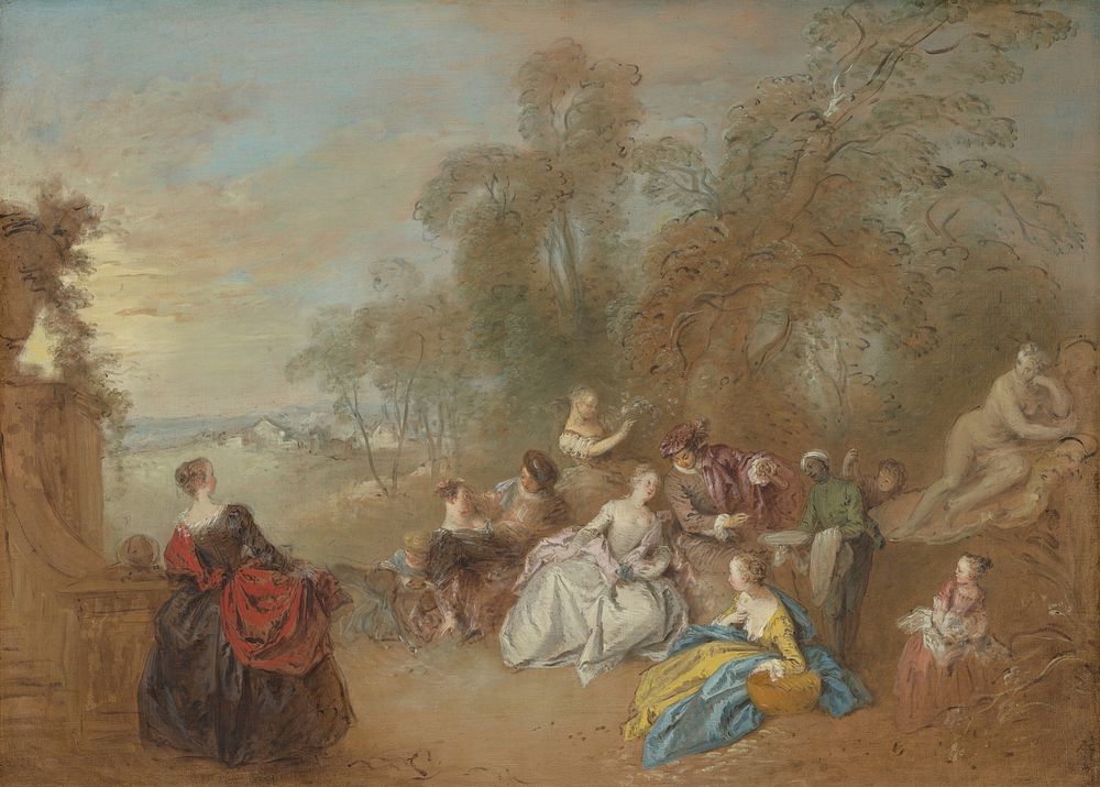 On the Terrace (ca. 1730&ndash;1735) by Jean&ndash;Baptiste Joseph Pater.  