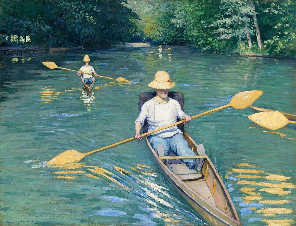 Skiffs (1877) painting in high resolution by Gustave Caillebotte.  