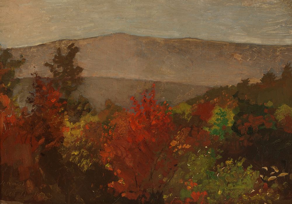 Autumn Treetops (1873) by Winslow Homer.   Digitally enhanced by rawpixel.
