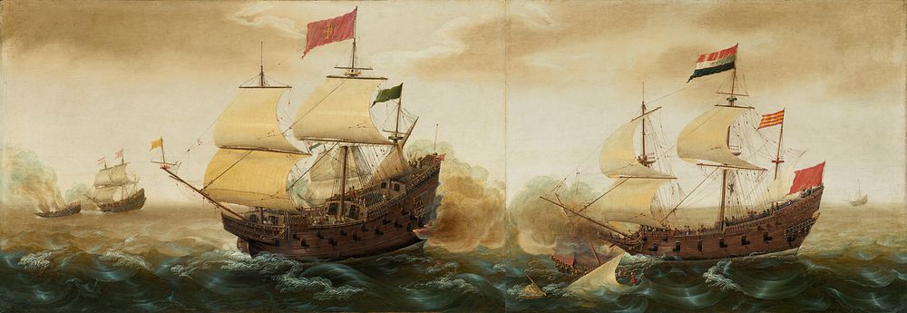 A Naval Encounter between Dutch and Spanish Warships (ca. 1618&ndash;1620) by Cornelis Verbeeck.  