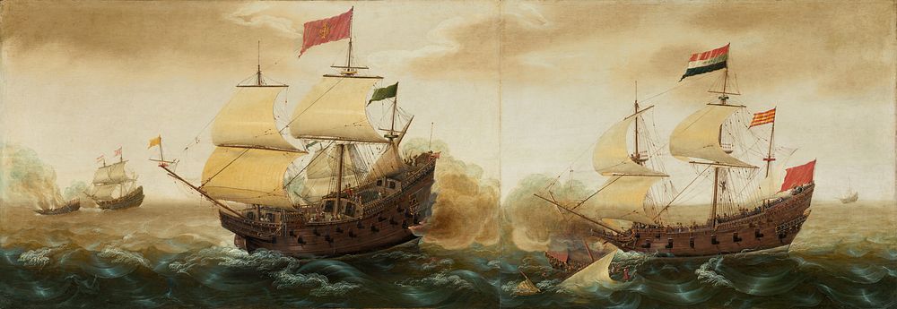 A Naval Encounter between Dutch and Spanish Warships (ca. 1618–1620) by Cornelis Verbeeck.  