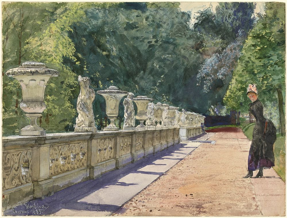 A Promenade in the Park at Sanssouci (1885) by Franz Skarbina.  